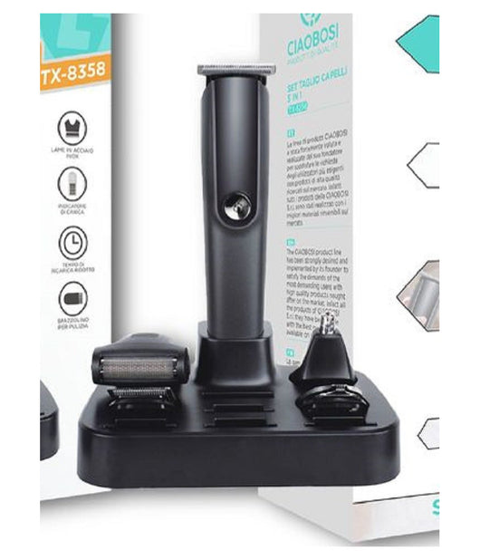 Set Rasoio Elettrico Ricaricabile 5in1 Tagliacapelli Barba Trimmer Peli Tx-8358         