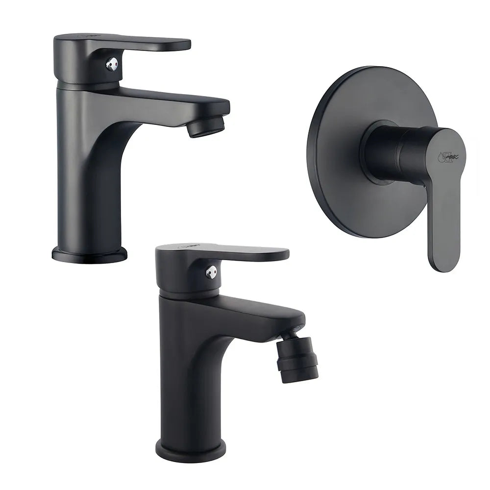 Set rubinetteria lavabo bidet e doccia incasso nero opaco Paco