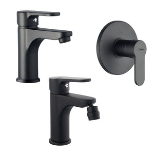 Set rubinetteria lavabo bidet e doccia incasso nero opaco Paco