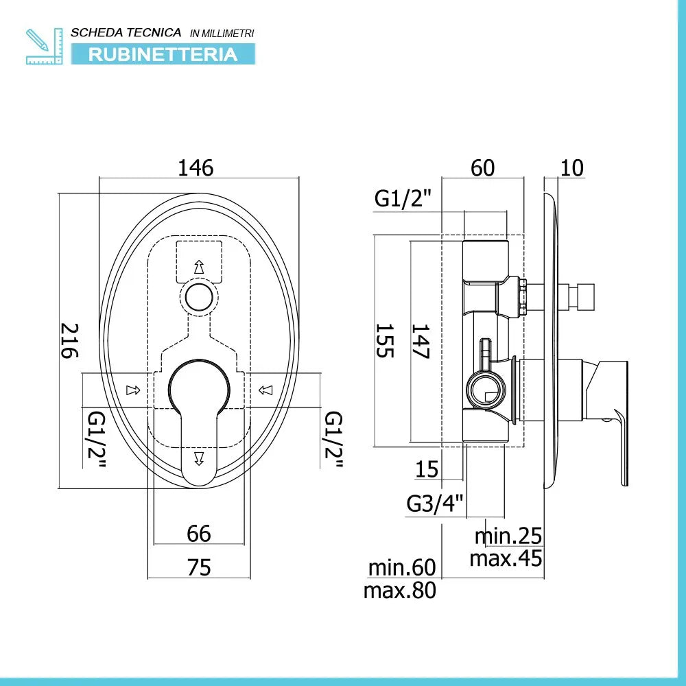 Set rubinetti Paffoni Blu lavabo bidet e doccia incasso con deviatore