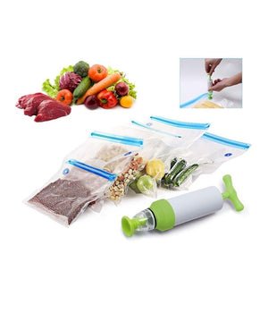 Set Sacchetti Zip Sottovuoto Con Pompa A Mano 2 Clip Chiudi Buste Sigilla Chiudi         