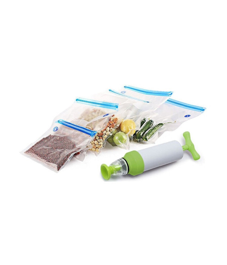 Set Sacchetti Zip Sottovuoto Con Pompa A Mano 2 Clip Chiudi Buste Sigilla Chiudi         