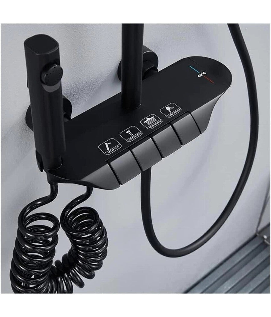 Set Saliscendi Colonna Doccia Bagno Rubinetto Soffione Doccetta Bidet Nero 87344         