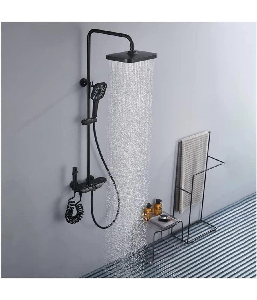 Set Saliscendi Colonna Doccia Bagno Rubinetto Soffione Doccetta Bidet Nero 87344         