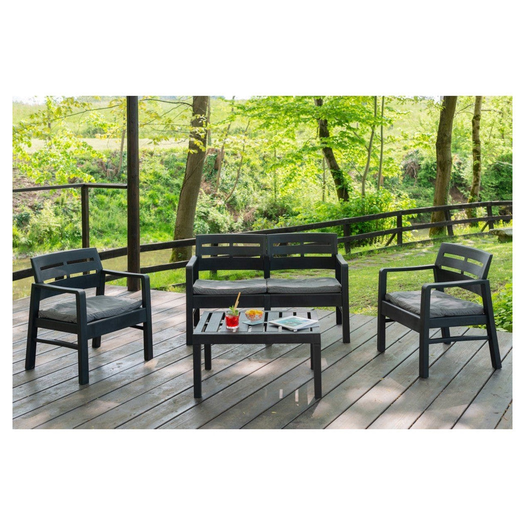 Trade Shop - Set Salotto Da Esterno Arredo Giardino Java Con Tavolino 2 Poltrone Divano Con Cuscini - Antracite