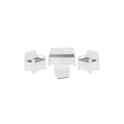 Set salotto da giardino 4 posti in resina effetto rattan – Divano, poltrone e tavolino – Bellagio bianco