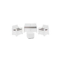 Set salotto da giardino 4 posti in resina effetto rattan – Divano, poltrone e tavolino – Bellagio bianco