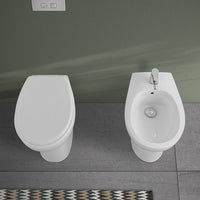 Set sanitari bagno in ceramica bianca lucida  Flora completo di sedile wc