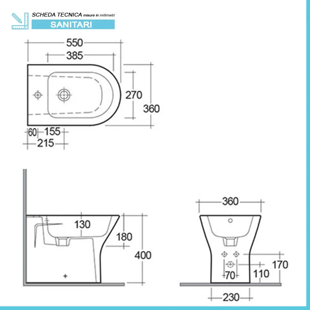 Set sanitari filomuro resort rimless in bianco lucido con copriwc flat soft close