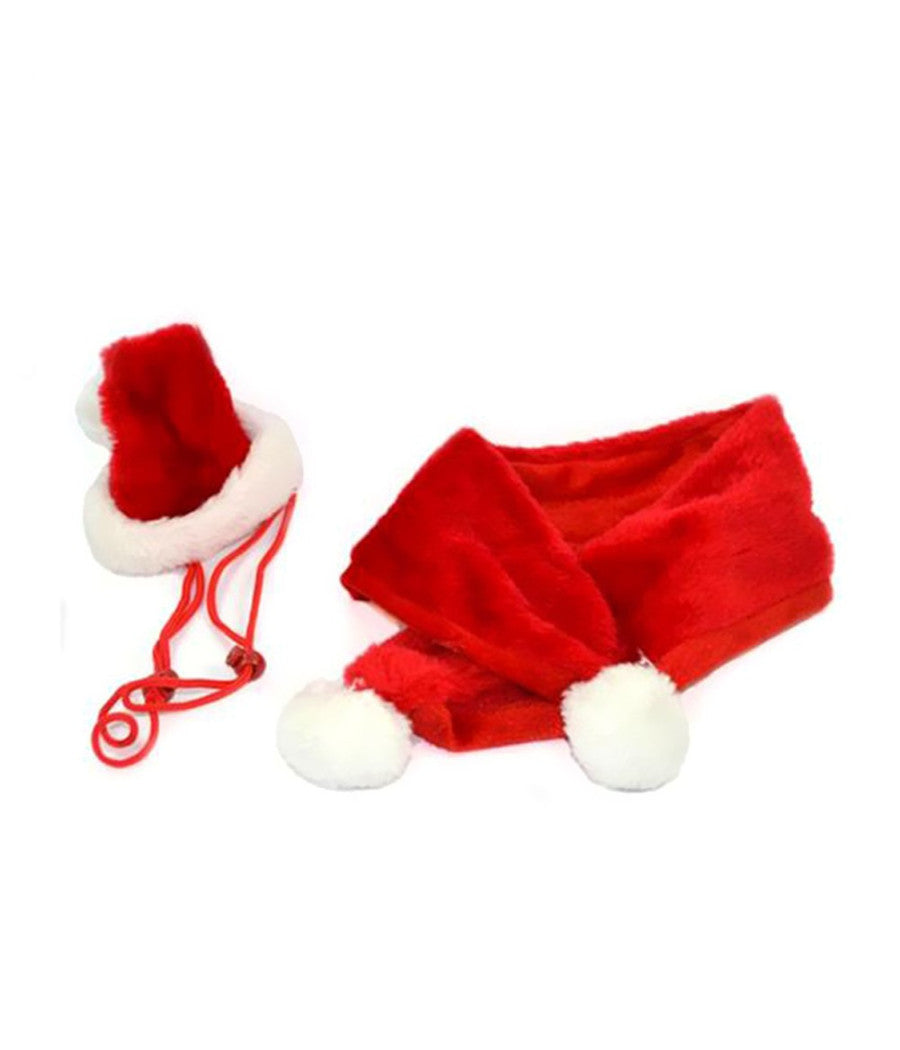Set Sciarpa Cappello Babbo Natale Per Cani Gatti Di Piccola Taglia Rosso         