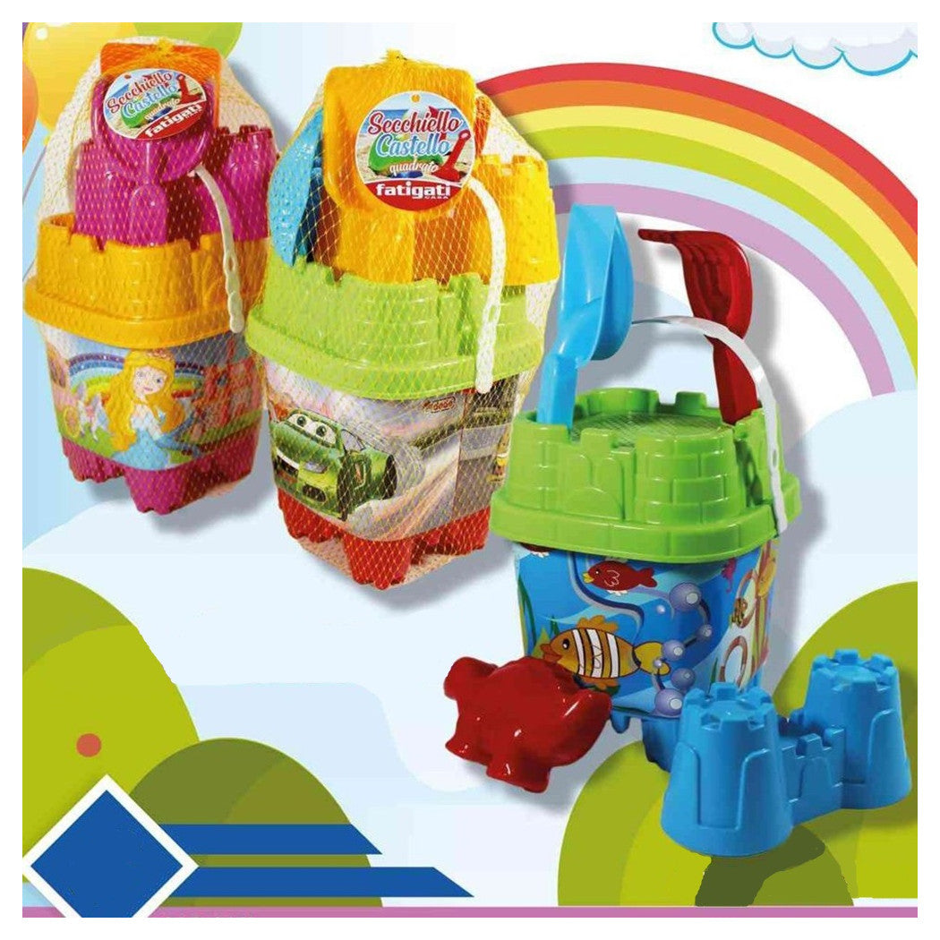 Trade Shop - Set Secchiello Da Spiaggia Varie Grafiche Assortite Con Accessori Mare Quadrato 406692 -