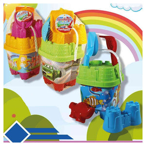 Trade Shop - Set Secchiello Da Spiaggia Varie Grafiche Assortite Con Accessori Mare Quadrato 406692 -