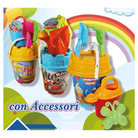 Trade Shop - Set Secchiello Da Spiaggia Varie Grafiche Assortite Con Accessori Mare Tondo 406678 -