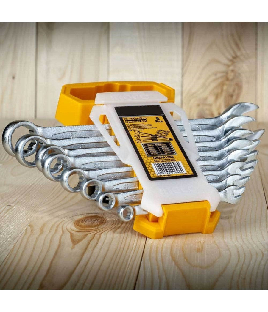 Set Serie 8 Chiavi Chiave Inglesi Combinate In Acciaio 6 - 19 Mm Con Custodia         