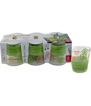Set Servizio 6 Pezzi Bicchieri Vetro Decorati Vulcano Verde         