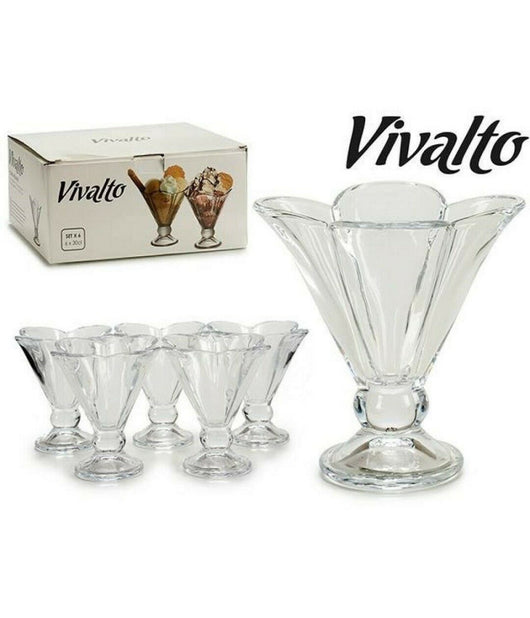 Set Servizio 6 Pezzi Coppe In Vetro A Forma Di Fiore 30cl Per Gelato         