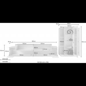 Set Soggiorno Coro 200 – Mobile + Vetrina – Bianco e Cemento