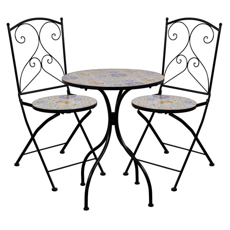 Set Sorrento Un Tavolo E Due Sedie Ferro Battuto E Mosaico