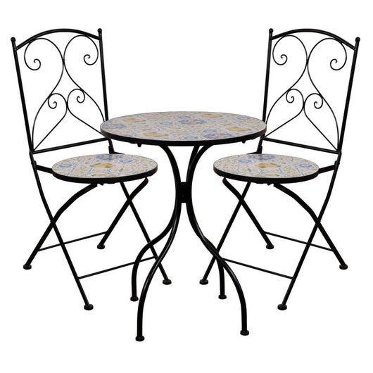 Set Sorrento Un Tavolo E Due Sedie Ferro Battuto E Mosaico