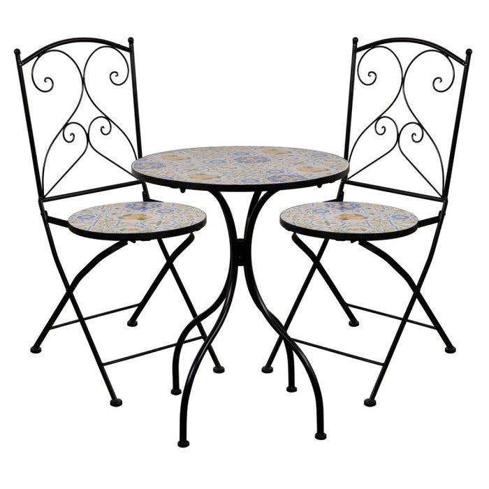 Set Sorrento Un Tavolo E Due Sedie Ferro Battuto E Mosaico