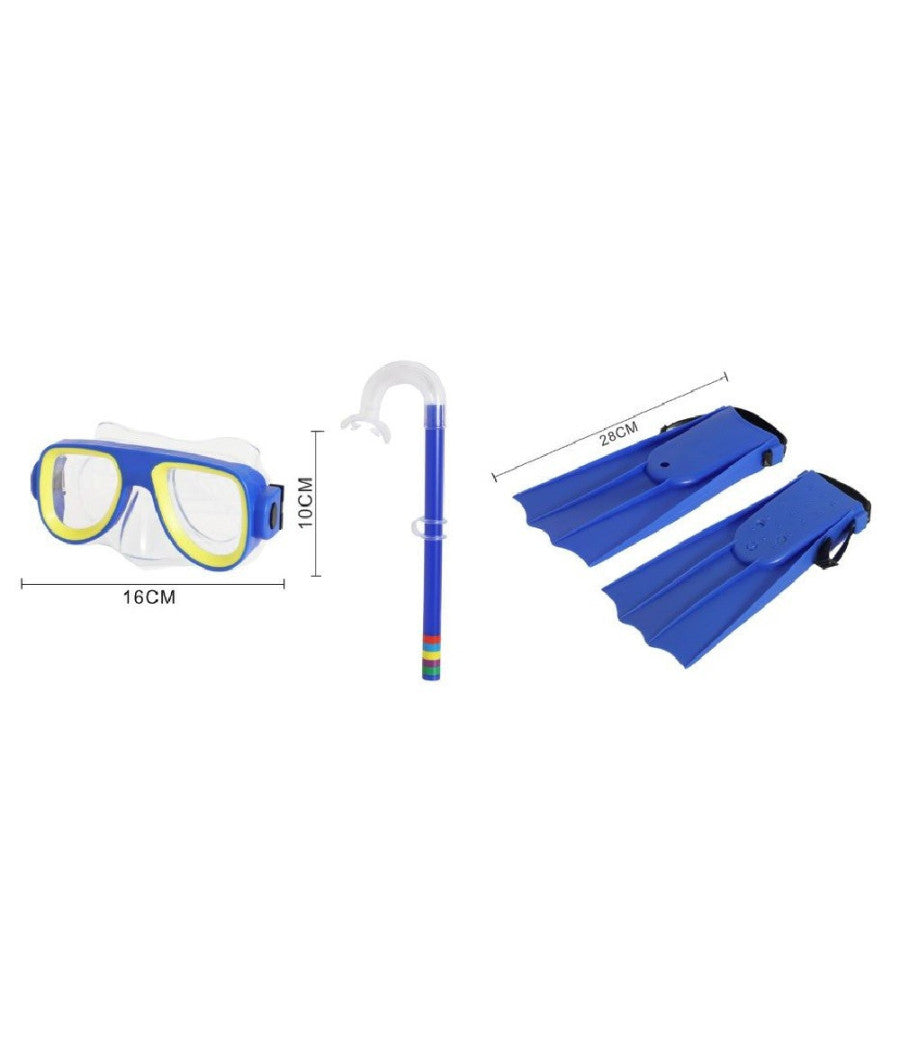 Trade Shop - Set Sub Maschera 16x10cm Boccaglio Pinne 28cm Colorato Nuoto Mare Estate 605417 -