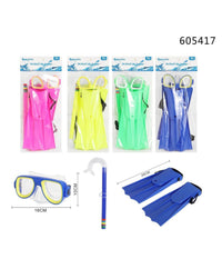 Trade Shop - Set Sub Maschera 16x10cm Boccaglio Pinne 28cm Colorato Nuoto Mare Estate 605417 -