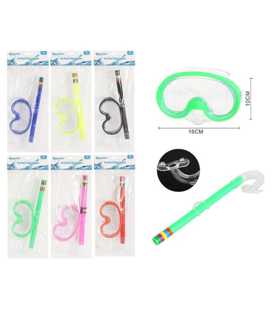 Set Sub Maschera 16x10cm Con Boccaglio Colorato Nuoto Mare Estate Piscina 605415         