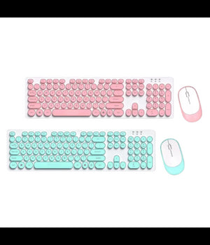 Set Tastiera Mouse Senza Fili 2.4g Combo Retro Keycap Rotondo Pc Laptop Tf770         