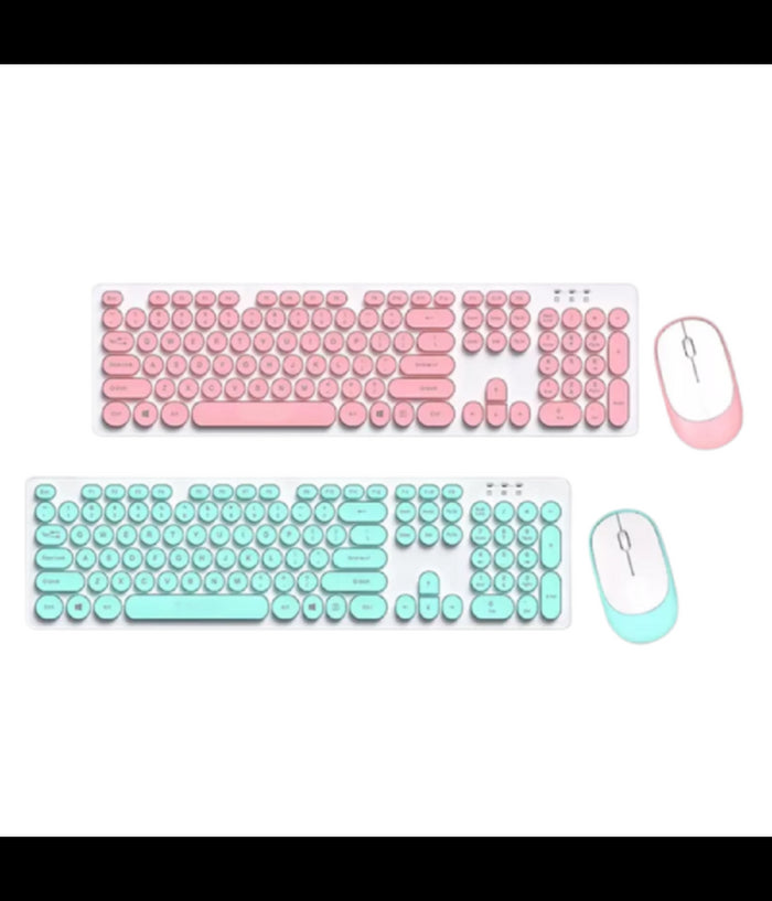 Set Tastiera Mouse Senza Fili 2.4g Combo Retro Keycap Rotondo Pc Laptop Tf770         