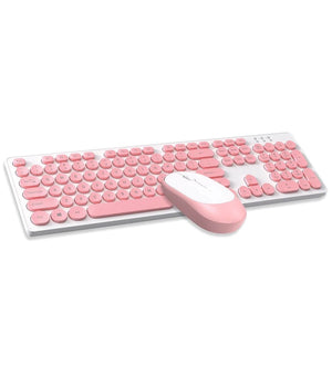 Set Tastiera Mouse Senza Fili 2.4g Combo Retro Keycap Rotondo Pc Laptop Tf770         