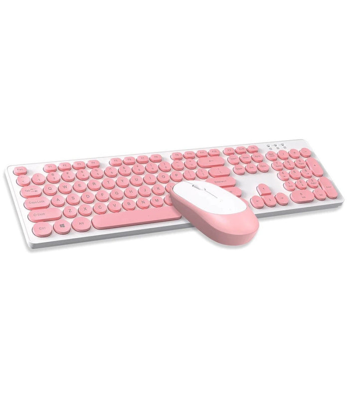 Set Tastiera Mouse Senza Fili 2.4g Combo Retro Keycap Rotondo Pc Laptop Tf770         