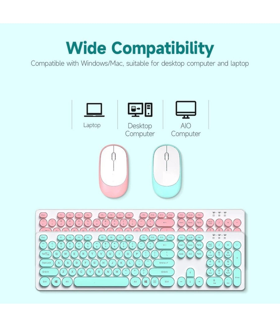 Set Tastiera Mouse Senza Fili 2.4g Combo Retro Keycap Rotondo Pc Laptop Tf770         