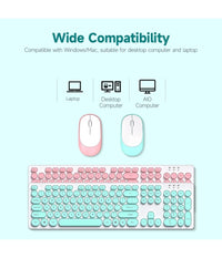 Set Tastiera Mouse Senza Fili 2.4g Combo Retro Keycap Rotondo Pc Laptop Tf770         