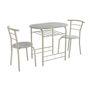 Set Tavolo E 2 Sedie Brema Mdf Bianco Marmorizzato E Struttura Bianca