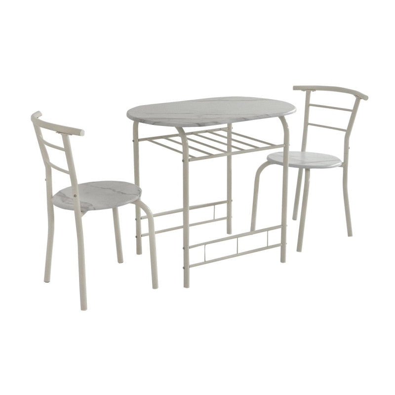 Set Tavolo E 2 Sedie Brema Mdf Bianco Marmorizzato E Struttura Bianca