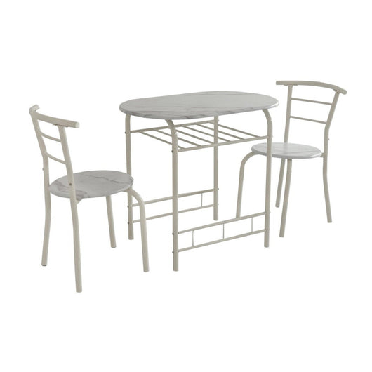 Set Tavolo E 2 Sedie Brema Mdf Bianco Marmorizzato E Struttura Bianca