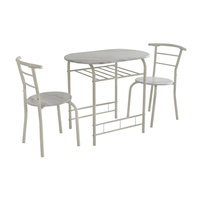 Set Tavolo E 2 Sedie Brema Mdf Bianco Marmorizzato E Struttura Bianca