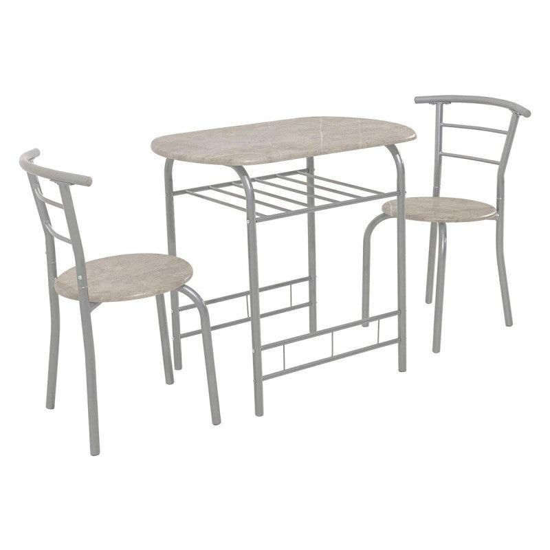 Set Tavolo E 2 Sedie Brema Mdf Grigio Pietra E Struttura Silver