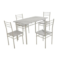 Set Tavolo E 4 Sedie Bergen Mdf Bianco Marmorizzato E Struttura Bianca