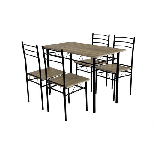 Set Tavolo E 4 Sedie Bergen Mdf Oak E Struttura Metallo Nero