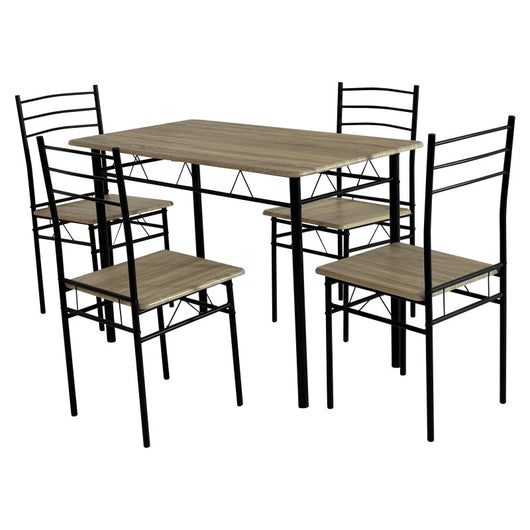 Set Tavolo E 4 Sedie Bergen Mdf Oak E Struttura Metallo Nero