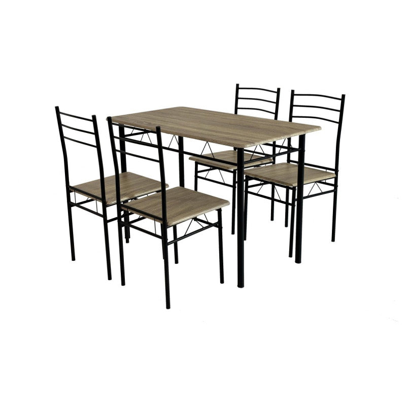 Set Tavolo E 4 Sedie Bergen Mdf Oak E Struttura Metallo Nero