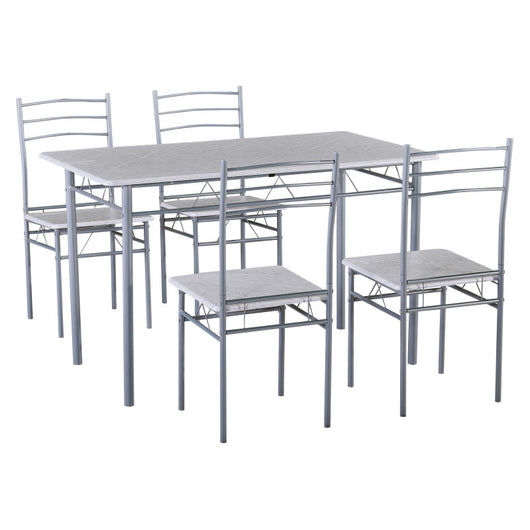 Set Tavolo E 4 Sedie Bergen Mdf Stone Grey E Struttura Metallo Silver