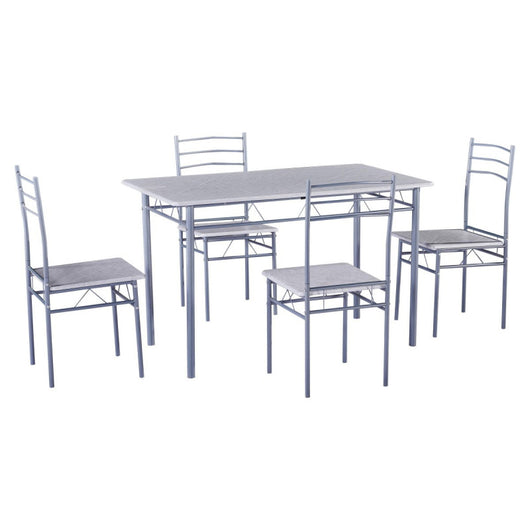 Set Tavolo E 4 Sedie Bergen Mdf Stone Grey E Struttura Metallo Silver