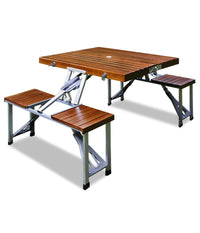 Set Tavolo Tavolino Pieghevole Pic Nic Campeggio Alluminio Con 4 Sgabelli Legno         