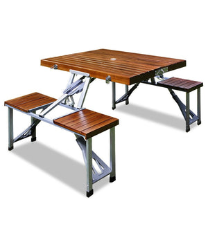 Set Tavolo Tavolino Pieghevole Pic Nic Campeggio Alluminio Con 4 Sgabelli Legno         
