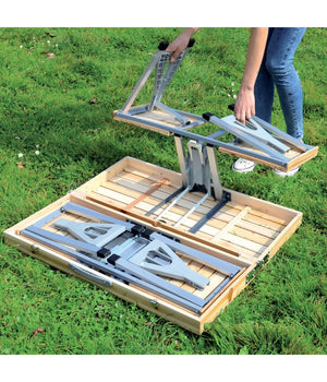 Set Tavolo Tavolino Pieghevole Pic Nic Campeggio Alluminio Con 4 Sgabelli Legno         