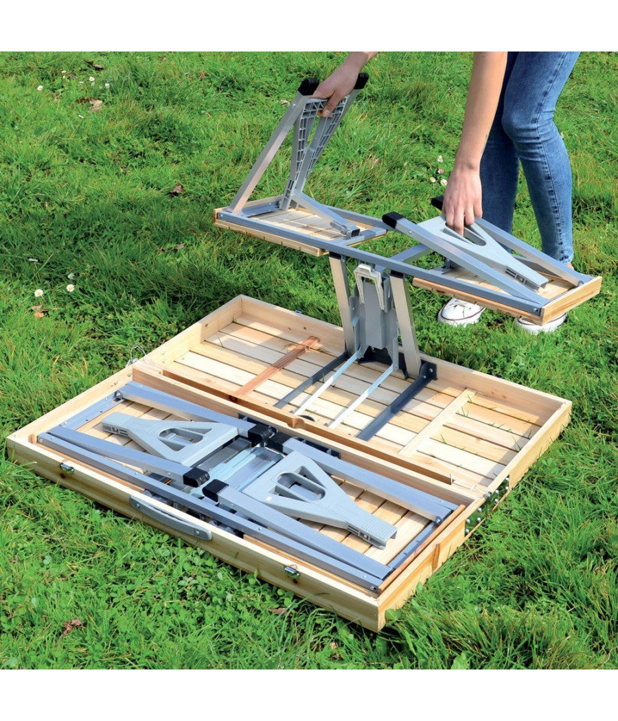 Set Tavolo Tavolino Pieghevole Pic Nic Campeggio Alluminio Con 4 Sgabelli Legno         