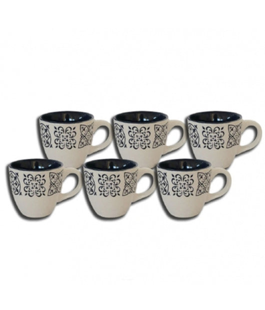 Set Tazzine 80ml Bianco Azulej Blu Vietrese Ceramica Con Manico Tazza Caffe' Bar         