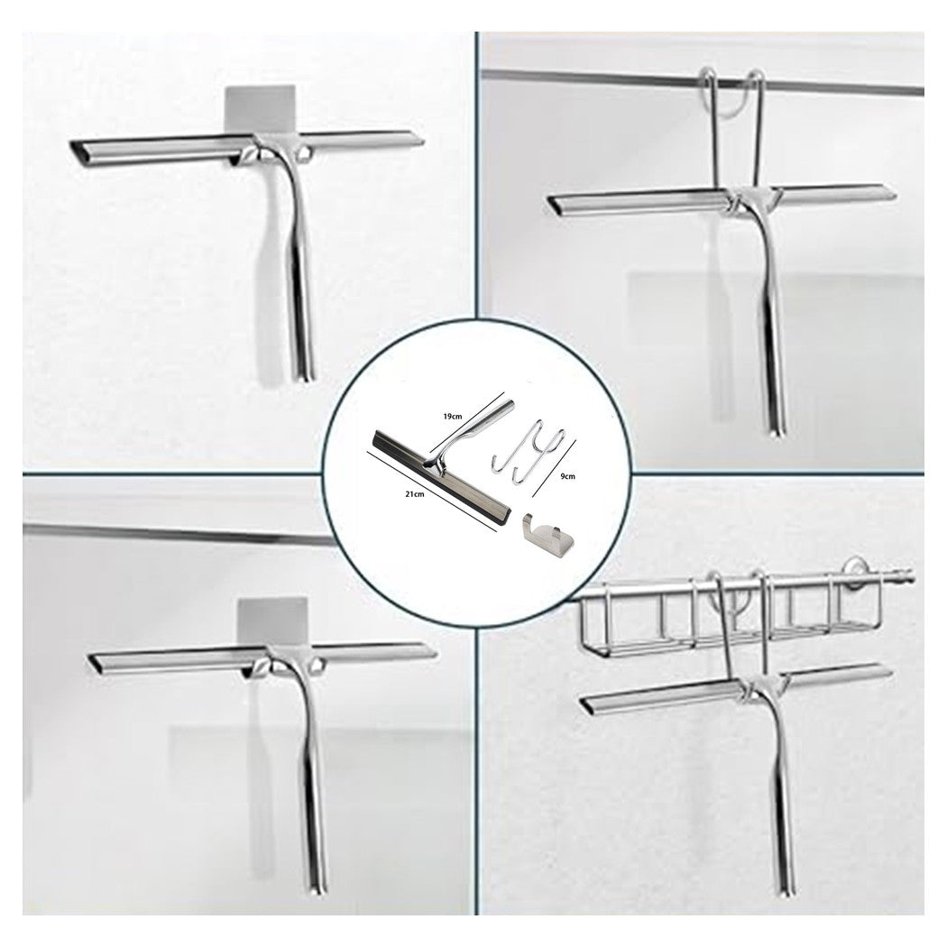 Trade Shop - Set Tergivetro Per Doccia Con Gancio Muro Adesivo Doppio Appendino Porta Box Cromo 87834         